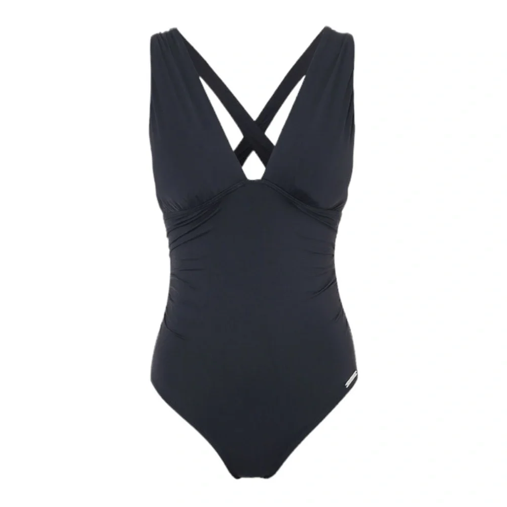 Michael Kors High Neck Shirred One-Piece Swimsuit in Black NWT